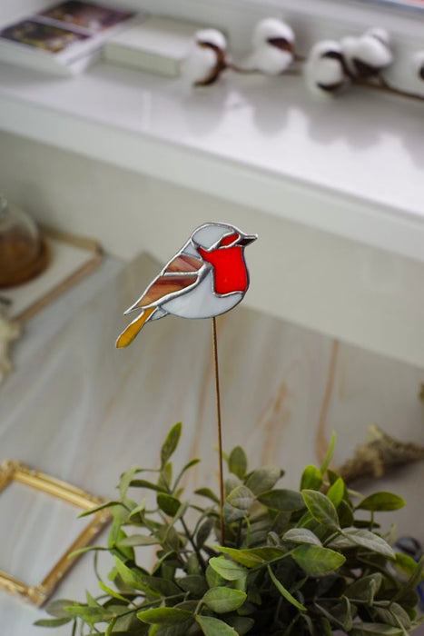 Vörösbegy kaspó dísz - Birdy dekor