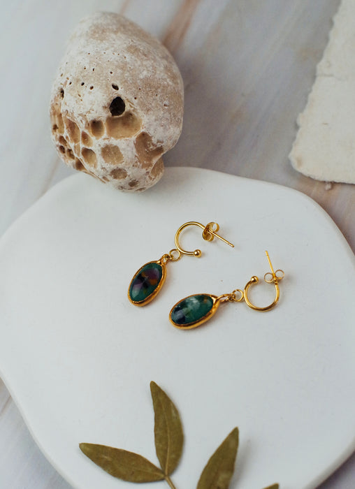 Olvasztott kékes zöld fülbevaló- fusing, goldie