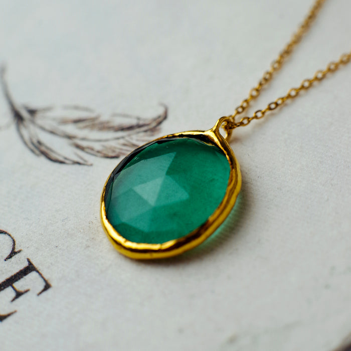 Csiszolt türkiz üveg nyaklánc - goldie