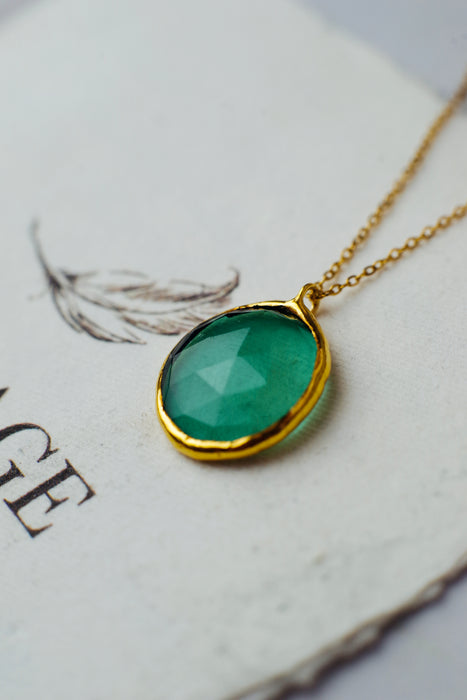 Csiszolt türkiz üveg nyaklánc - goldie