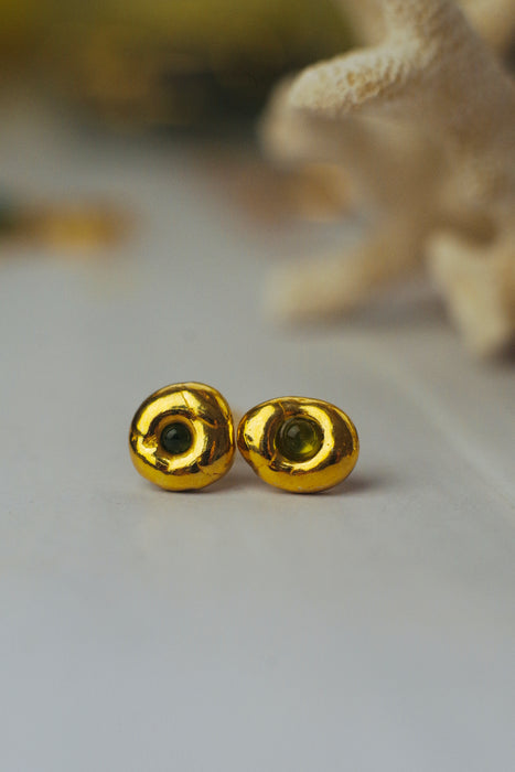 Rusztikus zöld üveg fülbevaló - goldie