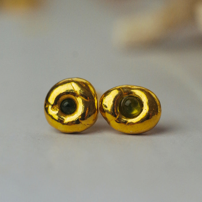 Rusztikus zöld üveg fülbevaló - goldie