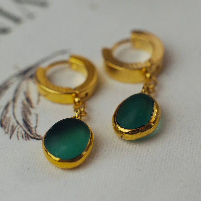 Türkiz sea glass fülbevaló - Goldie