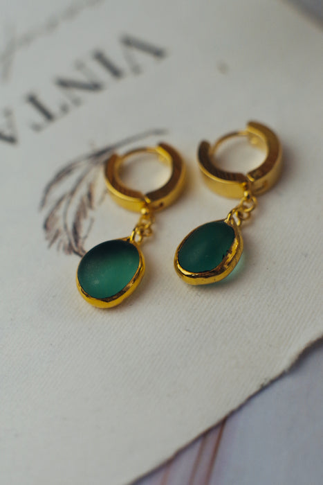 Türkiz sea glass fülbevaló - Goldie