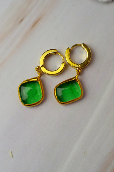 Zöld, bordó fülbevaló üvegből - Goldie