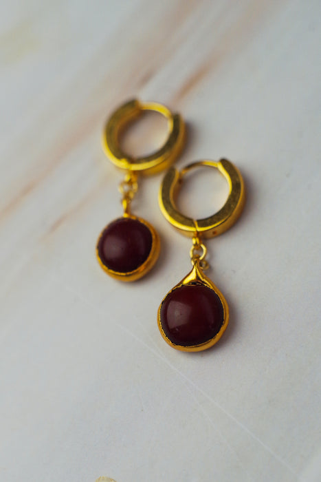 Zöld, bordó fülbevaló üvegből - Goldie