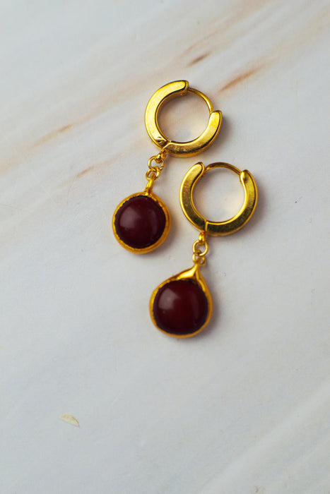 Zöld, bordó fülbevaló üvegből - Goldie