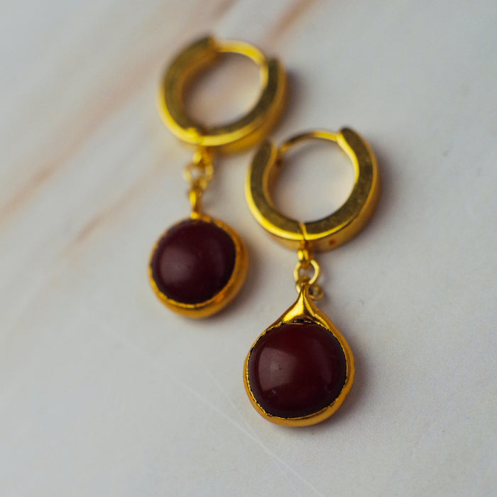 Zöld, bordó fülbevaló üvegből - Goldie