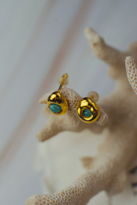 Rusztikus zöld üveg fülbevaló - goldie