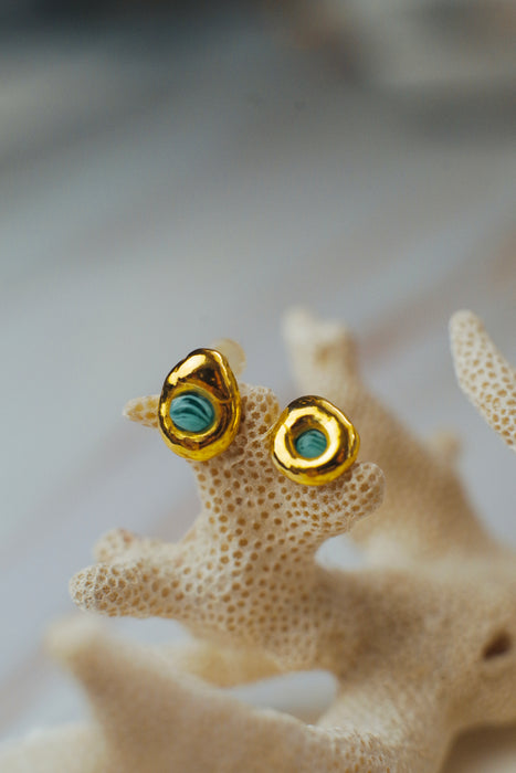 Rusztikus zöld üveg fülbevaló - goldie