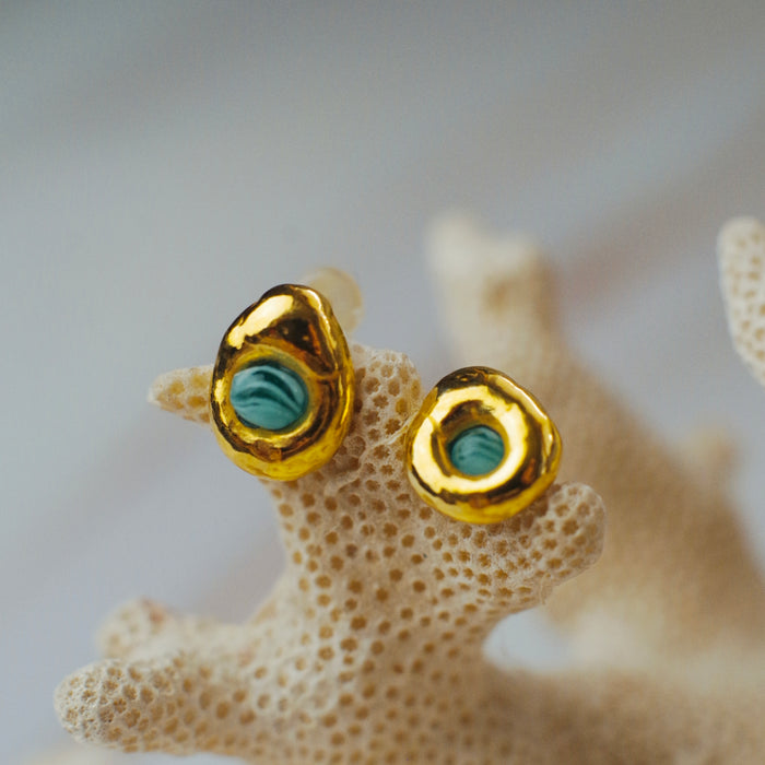 Rusztikus zöld üveg fülbevaló - goldie