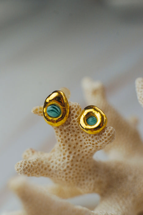 Rusztikus zöld üveg fülbevaló - goldie