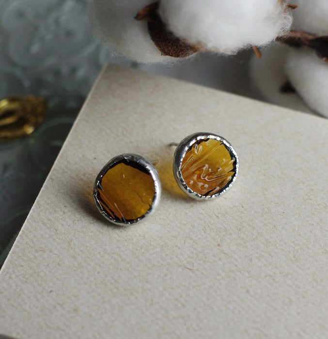 Amber cathedral glass WEARhistory earrings - new